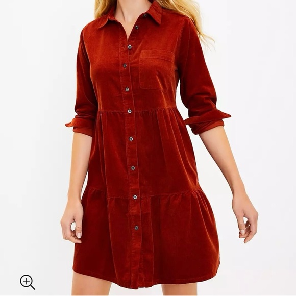 LOFT Dresses & Skirts - LOFT Rust Corduroy Shirt Dress